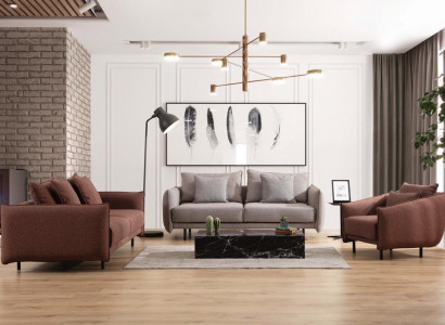 Sessel 3+3+1 Sitzer Luxus Sofa braun Sofagarnitur Sofas Stoff Design